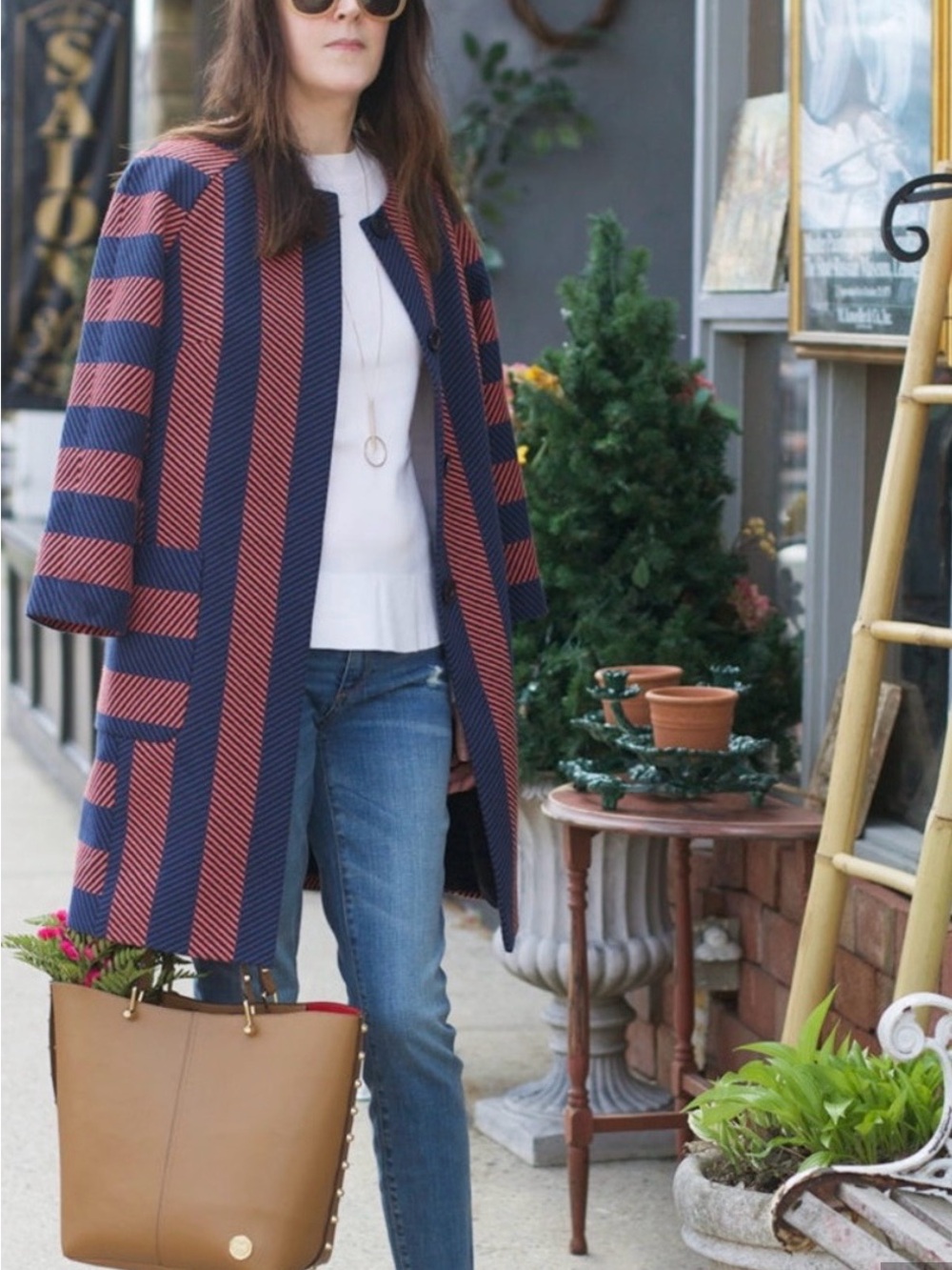 Ann Taylor Blue Orange Stripe Long Coat Petite Button Front
Fall Retro Small XS
